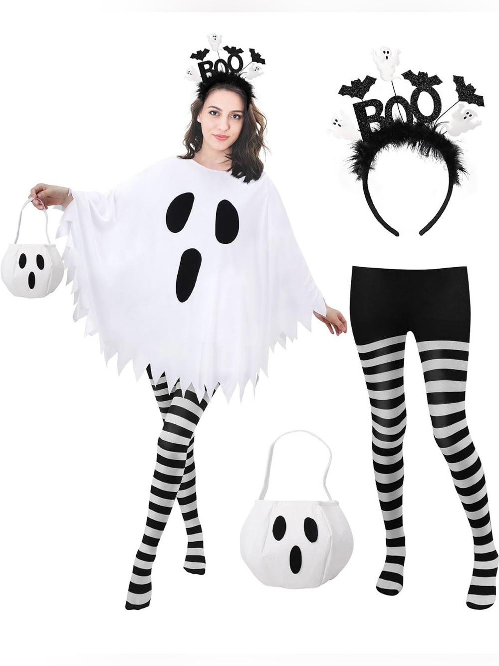 4 PCS Ghost Costume Women,Halloween Costumes for Women Adult
Ghost Poncho/Headba